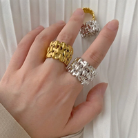 Foxanry Silver Color Weave Geometric Wide Rings For Women Couples Fashion Simple Exaggerated Classic Party Jewelry Accessories