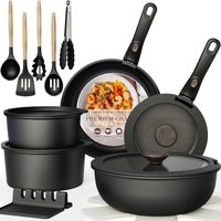 Ensemble de 21 pièces de batterie de cuisine en céramique, casseroles et poêles antiadhésives noires, ensemble de cuisine complet pour la maison, compatible induction