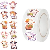 500PCS New Cartoon Animal Cow Series Roll up Stickers Farm School Education Series Waterproof PVC Decorative Cartoon Stickers
