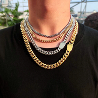 AliExpress Qiaonitu 8/10/12mm Punk 18K Gold Color Curb Cuban Chain Necklace Men Women Hiphop Miami Stainless Steel Bike Biker Choker Neck Jewelry