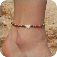 26 Letters A-Z Pendant Anklet Rainbow Round Beads Stainless Steel Love Heart Anklets For Women Boho Gold Color Ankle Bracelet