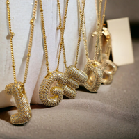 18K Gold Plated Cubic Zirconia Hollow Bubble Letter Necklace for Women Initial Alphabet Balloon Necklaces Collar Jewelry Gift