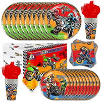 Motocross Themed Disposable Tablecloth Tableware Balloons Cake Topper Happy Birthday Banner Racer Boy Birthday Party Decorations