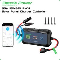 30A Solar Charge Controller 12V24V PWM Built-in BT APP Control,Bateria Power Intelligent Plug and Play Portable Max PV900W 55Voc