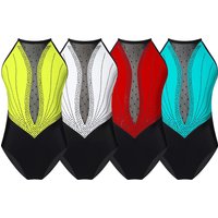 Girls Ballet Dance Leotard Kids Sleeveless Shiny Rhinestone Mesh Patchwork Bodysuit Figure Ice Skating Gymnastics Dancewear