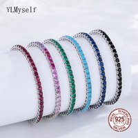YLMyself 925 Silver Tennis Bracelet, 3mm Pave CZ, Dark Ruby/Rainbow/Blue/Green/Black, Eternity Design, Fine Jewelry for Women