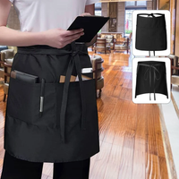 Waiter's Half Length Apron Black Short Apron With Pockets Waitress Coffee Tea Shop Cafe Cooking Kitchen Men Women Work Aprons