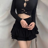 Streetwear Mall Goth Sexy Short Skirt Women Harajuku Y2k High Waist Bandage Pleated Mini Skirt Female Gothic Outfit Club Wear