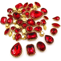Wedding Decoration 50pcs/bag Mixed shape Red Diy Trim Crystal Stone Gold Lace Claw Rhinestone Sew on Clothes/Shoe/Dress