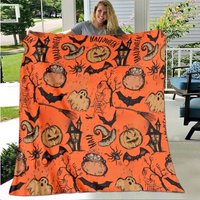 Print Blanket Sofa Bed Blanket Super Soft Warm Blanket Cover Halloween Ghosts Pumpkin Flannel Throw Blanket