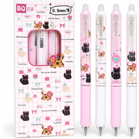 4 pcs Kawaii Sweet Cats Erasable Gel Pens 0.5mm Retractable Black Blue Ink Pen For Writing School Office Supplies