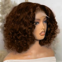 250% Density Short Bob Wigs Bouncy Curly Human Hair Chocolate Brown Body Wave Wigs 100% Human Hair 13x4 Hd Lace Front Short Wig