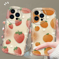 Strawberry Orange Fruit 3D Wave Case For iPhone 15 14 13 12 11 Pro Max X XR XS 8 7 6 6S Plus SE 2020 Transparent Silicone Cover