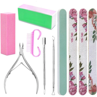 10 Pcs Manicure Set Cuticle Pusher Clippers Nail Art Files Buffer Sanding Tool Cleaning Brush Dead Skin Scissors Nail Care Kits