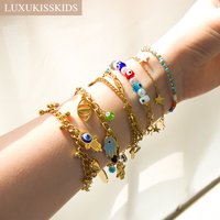 LUXUKISSKIDS Evil Eyes Bracelets Woman Blue Eye Charms Hand Jewellry Young Woman Boho Hamsa Pendant pulseras Chunky Accessories