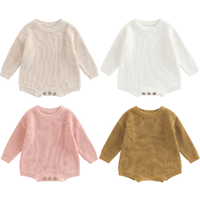 Newborn Baby Girl Boy Autumn Winter Clothes Solid Color Knit Long Sleeve Sweater Rompers Jumpsuit Casual New born Warm Outfits