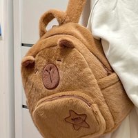 Large capacity Capybara Plush Backpack, Cute Cartoon Animal Print Faux Fur Bag, Zippered Pouch for Women, Ideal Christmas Gift