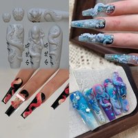 1pc Octopus Snake Skin Wings Retro 3D Acrylic Nail Mold Nail Art Decorations Silicone Nail Mould