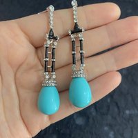 Original New Product Fashionable Premium Water Drop Blue Turquoise Black Enamel Elegant Long Vintage Women's Earrings