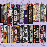 1pcs Japanese Anime Series Embroidered Keys Tag Jet Tag Keychains for Motorcycles Cars Backpack Fashion Key Ring Accessories