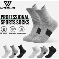 WRELS Athletic Running Socks No Blister Cushion Moisture Wicking Socks for Cycling Sport Crew Socks Arch Support Cushioned Socks