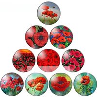 Beauty red poppy flowers gorgeous 8mm/10mm/12mm/18mm/20mm/25mm Round photo glass cabochon demo flat back Making findings ZB0543