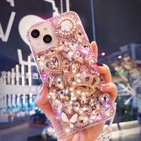 Luxury Glitter Pearl Love Crown Case For Redmi Note 15 Pro 14 13 12 Plus 11 Pro Redmi 14C 13 13C 12 12C Half Wrapped Cover