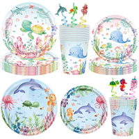Sea Animal Theme Disposable Tableware Under The Sea Baby Shower Party Plates Napkins Cups Ocean Animals Birthday Party Supplies
