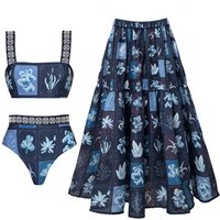 Retro Bikini Printed Fashion Bikini Set Swimsuit And Cover Up With Skirt Tight Women's Bandage Summer Beach Luxury Elegant