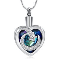Cremation Jewelry for Ashes Moon and Star Urn Necklace for Ashes Crystal Heart Keepsake Pendant for Human/Pet Memorial Gift