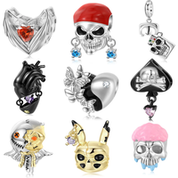 925 Sterling Silver Skull Lighter Butterfly Heart Black Heart Split Zircon Bead Charms for Women Diy Making Bracelet Bangle