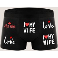 Men Playful Letter Print Panties Boxer Briefs Breathable Underpanties with I LOVE MY WIFE Prints Boxer Shorts Plus Size