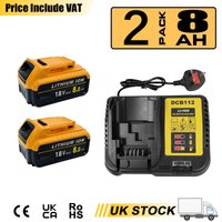 2 Pack 8.0AH Replacement for Dewat battery 18V,with charger & LED Indicator,Replacement for DCB184 DCB182 DCB180 DCB200 DCB184