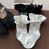 Autumn Kids Girl Sock Chic Korean Simplicity Ruffle Calf Sock for Children Balck White Color Girl Sock Clothes Accessories