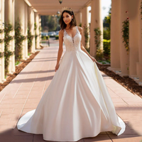 SoDigne Boho Satin A-line Wedding Dresses 2023 Sexy V Nack Lace Blackless Bride Dress Customized Sleeveless Bridal Gowns