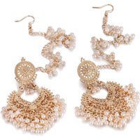 Vintage Ethnic Gold Color Jhumka Earrings Indian Jewelry for Women Boho Heart Shaped Geometric Pearl Tassel Earrings Oorbellen