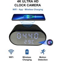 4K WiFi Clock Camera with Wireless Charging, Motion Detection, Remote Viewing, Recording & App – Home Security Surveillance Cam