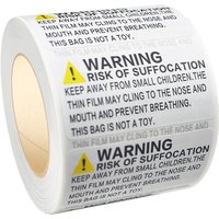 500 Pcs Suffocation Warning Labels Roll, Safety Notice Stickers for Plastic Bags, Packaging, Storage and Shipping Use