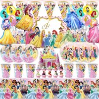 Disney Princess Kids Girls Party Decoration Balloons Disposable Tableware Set Cartoon Snow White Mermaid Birthday Party Supplies