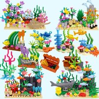 MOC Sea Animals World Building Blocks Sets Dolphin Shark Devil Fish shell Seaweed Lobster Crab Coral Shell Toys Gifts