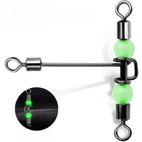 9KM 10Pcs 3 Way Swivels Three Way Fishing Swivel Tackle Stainless Steel T-Shape Fishing Barrel Rolling Swivel With Glow Beads