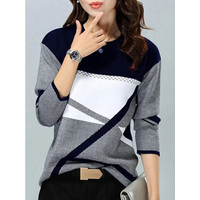 Women Winter Blouses T Shirt Geometric Contrast Long Full Sleeve Print Loose Women Shirts Spring Autumn Elegant Lady Tops S-5XL