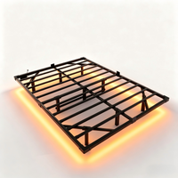 Double Floating Bed Frame with LED Lighting, Modern Metal Platform Bed with Anti-slip for Mattress