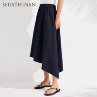 KT7613677 Luxury Women's Denim Skirt Cotton Spandex Linen Irregular Hem A Line Midi Skirt High End Designer Jean Skirt