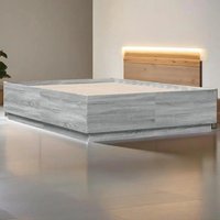 Grey Sonoma Bed Frame with LED Lights - 120x190 cm Small Double (No Mattress Included)