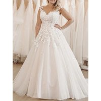 Plus Size A-line Wedding Dresses V-neck Sleeveless Floral Applique Lace Up Back Boho Bridal Gowns Floor Length Vestido De Novia