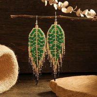 Beaded earrings Hand woven tassels Retro leaf Simplicity Bohemia alloy ma'am Rice bead earrings
