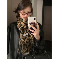 Retro Millennium Leopard-Print Fringed Scarf Woman Autumn And Winter Thickened Warm Shawl Sweet Cool Spice Girl Style Scarf