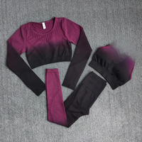 Ombre Women Yoga Set Workout Long Sleeve Crop Top Sports Bra Seamless Leggings Gym Clothing Fitness Sportswear Sports Suits