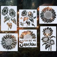 6PCS Sunflower Stencils for Painting Reusable Flower Stencil Templates Set Mixed Sizes 7.87x7.87 and 7.09x11.02 Inch
